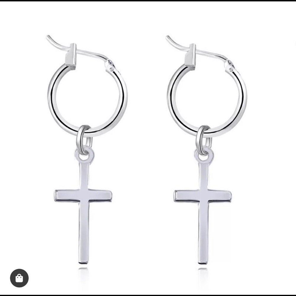 Cross charm hoop earrings